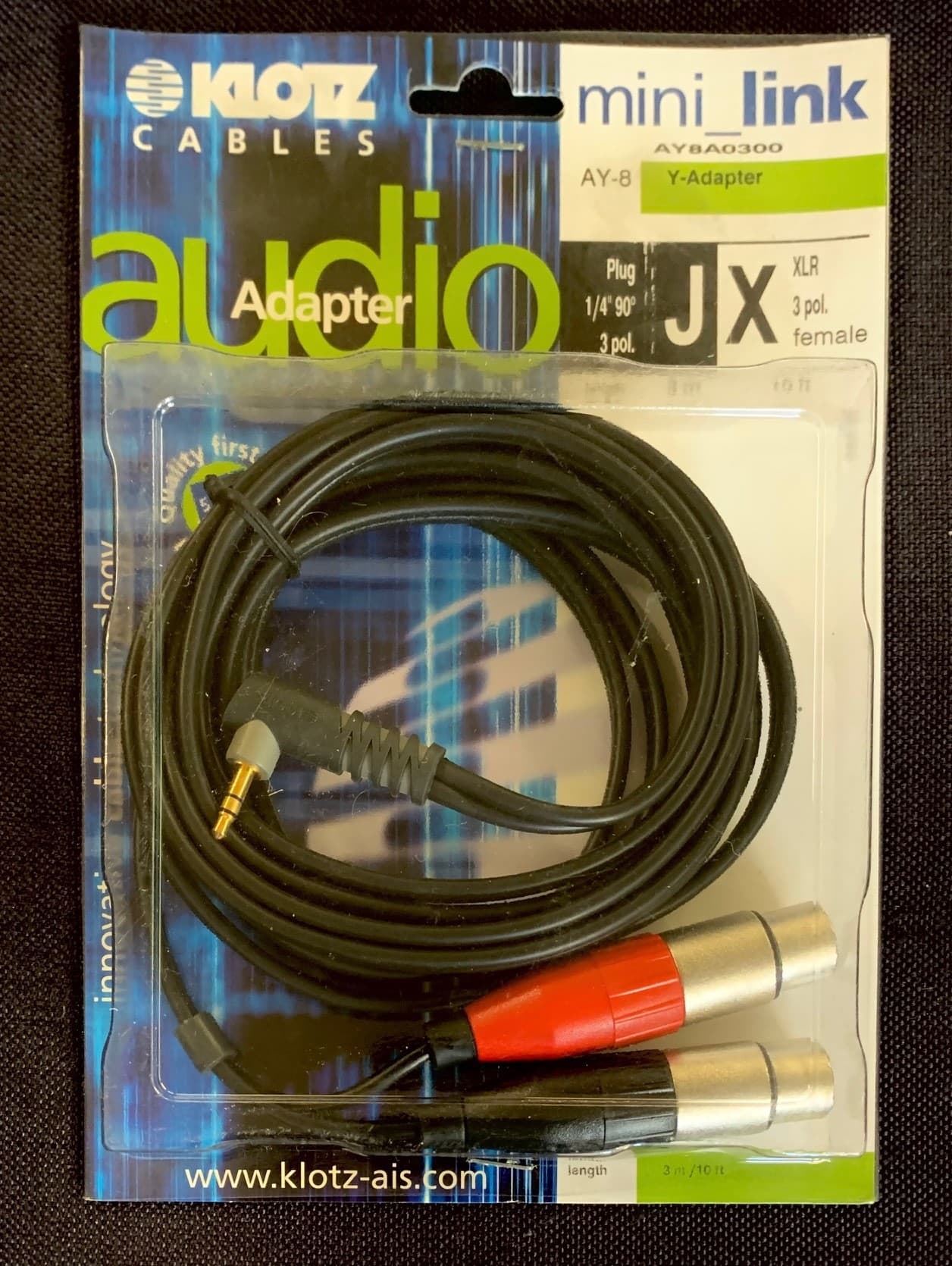 KLOTZ MINI LINK Câble Audio Analogique Stéréo Min-Jack Coudé 3.5mm / 2 XLR Femelle Longueur 3 Mètres